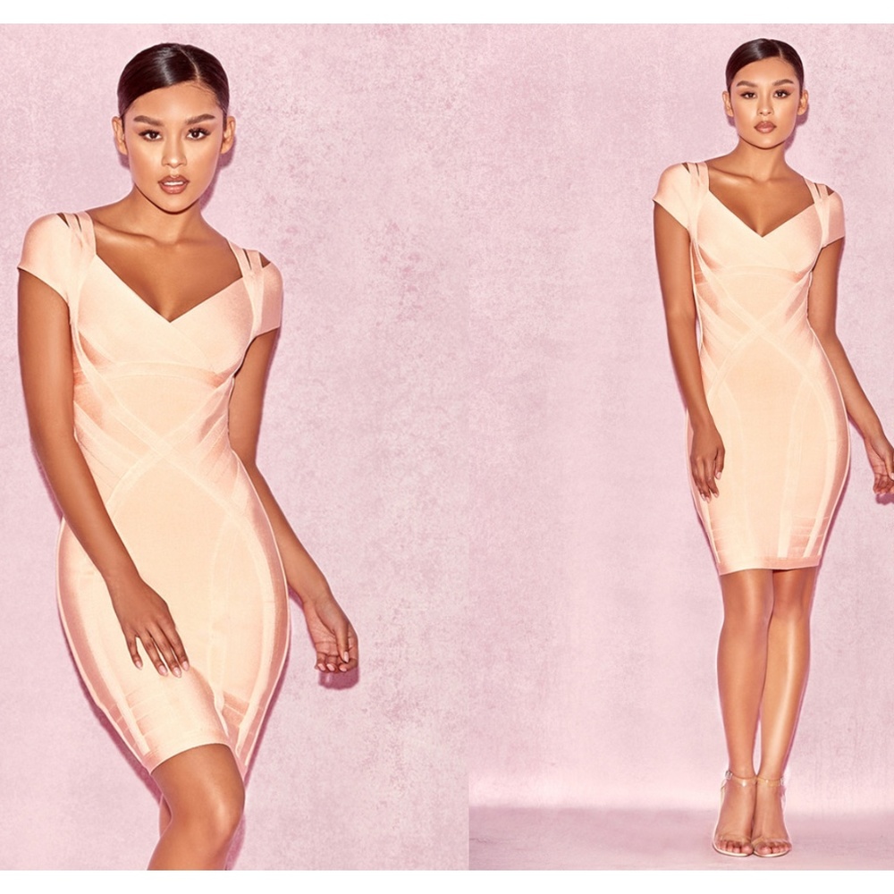 House Of CB, 'Bendita'  Peach Cross Front Bandage Dress, Size S